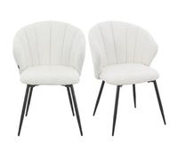 Meubletmoi Simon - Juego de 2 sillas de comedor de tela china suave cruda con apoyabrazos tapizados y patas de metal negro - Diseño moderno