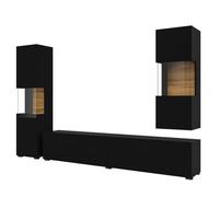 Meublorama Conjunto de 3 Muebles de Sala colección EVA. Color Negro y Roble.