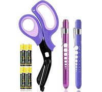 MEUUT 3 Pack Penlight y Médicos Tijeras Uno 8 Pulgadas Patentado Trauma Tijeras Dos LED Pen Luz con Cuatro Baterías Vendaje Tijeras para Enfermera, Primeros Auxilios, EMT, Doctor