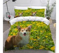 Meva - Funda nórdica de 240 x 260 cm, Corgi Gallois - Juego de cama para 2 personas, 3D, diseño de lujosa microfibra para adultos, funda nórdica de cachorro animal, con 2 fundas de almohada de 50 x 75
