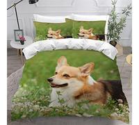 Meva - Funda nórdica de 240 x 260 cm, Corgi Gallois para cama de 2 personas, 3D, diseño de lujosa microfibra para adultos, funda nórdica para perro, animal de compañía con 2 fundas de almohada de 50 x