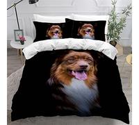 Meva - Funda nórdica de 240 x 260 cm, diseño de pastor australiano, 2 personas, 3D, diseño de lujosa microfibra para adultos, funda nórdica animal, color negro con 2 fundas de almohada de 50 x 75