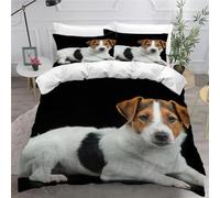 Meva Jack Russel Terrier - Funda nórdica de 200 x 200 cm, diseño de perro negro, juego de cama de 3 piezas, niño y niña, adolescente, ultrasuave, microfibra, juego de cama con cremallera