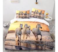 MEVASA Juego de funda de edredón para niños, diseño de caballo, de microfibra esponjosa, hipoalergénica, 3 piezas, 135 x 200 cm