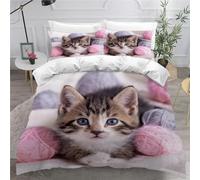 MEVASA Juego de funda de edredón tamaño Super King, ropa de cama con diseño de gatito, ultrasuave, de lujo, con cremallera, 3 piezas, fácil cuidado, 3D, 260 x 220 pulgadas