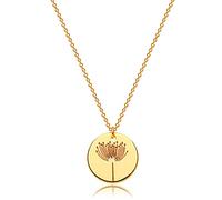 MEVECCO Collar de flor de nacimiento grabado en oro de 18 quilates, collar con colgante floral personalizado, delicado mes de nacimiento, dije de disco de flores estampado a mano, joyería