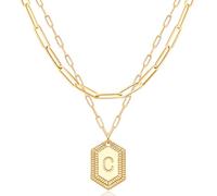 MEVECCO Delicado collar con inicial de oro para mujer, chapado en oro de 18 quilates, cadena de eslabones con clip de papel, personalizable, bonitas letras hexagonales para mujer, joyería de uso
