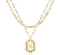 MEVECCO Delicado collar con inicial de oro para mujer, chapado en oro de 18 quilates, cadena de eslabones con clip de papel, personalizable, bonitas letras hexagonales para mujer, joyería de uso