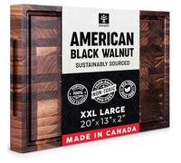 Mevell Tabla de cortar de grano de nogal para cocina, bloque de carnicero de madera extra grande reversible con ranuras para jugo, fabricada en Canadá (nogal, 20 x 13 x 2)