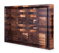 Mevell Tabla de cortar de grano de nogal para cocina, bloque de carnicero de madera extra grande reversible con ranuras para jugo, fabricada en Canadá (nogal, 20 x 13 x 2)