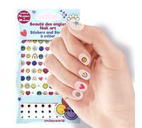 Mevsim Store - Pegatinas de Uñas Smiley - Autoadhesivas - 72 Pegatinas + 24 Diamantes - Nail Art - Regalos para Niños y Niñas - Decoración de Uñas