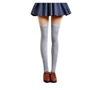 MEVZHH Calcetines Nuevo 3 Colores Mujeres Calcetines Muslo Caliente Alto Sobre la Rodilla Calcetines de Algodón Largo para Niñas Señoras Mujeres/Gris Claro/Tamaño