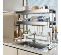 MEVZHH Estantes de Platos, Drenador de Platos de Fregadero de Cocina Estante de Almacenamiento de Platos de Acero Inoxidable 304 de Gran Capacidado para Almacenamiento en Encimera/Doble Capa/66 Cm/25