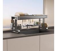 MEVZHH Estantes de Platos, Estante de Drenaje de Platos de Escritorio por Encima Del Fregadero Estante de Drenaje de Platos Laterales Del Fregadero Expandible Estante de Secado de Platos Expandible Ex