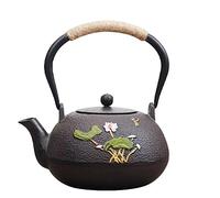 MEVZHH Estufa Hervidores, Utensilios de Té 1.2L Japonesa Tetera Hervidor de Hierro Fundido Pintado a Mano Tetera Creativa Flor de Loto para la Cocina Del Hogar Suelta Tetera