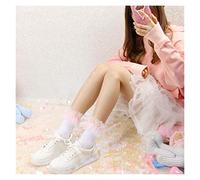 MEVZHH Girly Serie Doble Capa Contraste Color Gasa Encaje Hasta Calcetines Cortos,Calcetines de Encaje de Algodón Lolita,Niños/Rosa/Tamaño