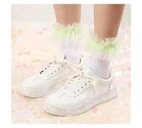 MEVZHH Girly Serie Doble Capa Contraste Color Gasa Encaje Hasta Calcetines Cortos,Calcetines de Encaje de Algodón Lolita,Niños/Amarillo/Tamaño