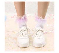 MEVZHH Girly Serie Doble Capa Contraste Color Gasa Encaje Hasta Calcetines Cortos,Calcetines de Encaje de Algodón Lolita,Niños/Púrpura/Tamaño