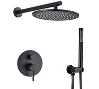 MEVZHH Grifos, de Ducha de Lluvia Set de Grifo de Ducha Negro Oculto con Conjunto Combinado de Ducha de Pulverización de Mano de Alta Presión Montado en la Pared/12 Pulgadas