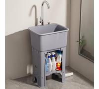 MEVZHH Grifos, Lavabo de Utilidades Comerciales con Grifo Y Estantes de Almacenamiento para Lavandería, Cocina, Al Aire Libre, Garaje Y Uso de Restaurantes/Gris/40 * 40 * 76,5 cm