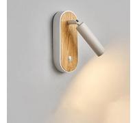 MEVZHH Lámparas de Pared, Led 7W Lámpara de Pared Interior de Madera con Interruptor Iluminación de Pared Giratoria Moderna de 360 ° 3000K -6000K Luz Nocturna Lámpara de Lectura Al Lado de la Cama Usa