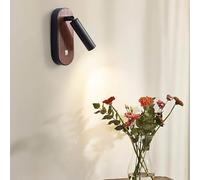 MEVZHH Lámparas de Pared, Led 7W Lámpara de Pared Interior de Madera con Interruptor Iluminación de Pared Giratoria Moderna de 360 ° 3000K -6000K Luz Nocturna Lámpara de Lectura Al Lado de la Cama Usa