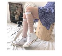 MEVZHH Medios de Punto de Malla de Seda Negra de Las Mujeres Medios de Red Descado Calcetines Altos de Rodilla de Nylon Huecos Medios Largos de Malla de Las Mujeres/White/Queña Red
