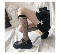 MEVZHH Medios de Punto de Malla de Seda Negra de Las Mujeres Medios de Red Descado Calcetines Altos de Rodilla de Nylon Huecos Medios Largos de Malla de Las Mujeres/Negro/Queña Red