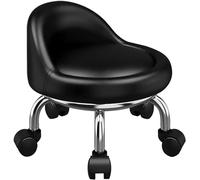 MEVZHH Taburete Bajo Rodante Resistente Silla Giratoria de Cuero Respaldo Ruedasiversales Oficina en el Hogar Taburete de Belleza Multifuncional/Negro/Medio