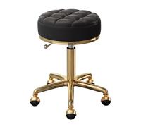 MEVZHH Taburete de Belleza Rodante Ajustable Giratorio Pu Asiento de Cuero Acero Inoxidable Mde Oro Ideal Silla de Salón Estilo de Comodidad/Negro