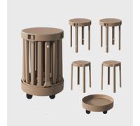 MEVZHH Taburetes de Bar Apilables Conjunto de Taburetes Redondos Adultos Muebles de Ahorro de Espacio Oficina en el Hogar Salas de Clases Elegantes Versátiles/Marrón/Polea