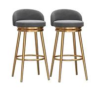 MEVZHH Taburetes de Bar Giratorios de Terciopelo 360 ° Rotación de Oro Pienas de Metal Estilo de Granja Altura Cocinaa Isla Y Desayuno/2Pcs - Gris