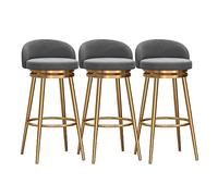 MEVZHH Taburetes de Bar Giratorios de Terciopelo 360 ° Rotación de Oro Pienas de Metal Estilo de Granja Altura Cocinaa Isla Y Desayuno/3Pcs - Gris