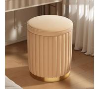 MEVZHH Taburetes, Silla de Vanidad Recon Almacenamiento Taburete Tapizado de Flanela con Base Metálica Dormitorio Acento de Asiento Estilado Zapato Marrón Banco 34 X 45 cm para Maquillaje Y Salón./Ama