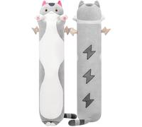 Mewaii 130CM Kuscheltier Kawaii Katzen Plüsch Kissen Grau Stofftiere Lang Kätzchen Plüschtier Ausgestopftes Tier Spielzeug Kuschelkissen Geschenk Plüschkissen