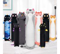 Mewaii 130CM Largo Gato Gris de Peluche Almohada Suave y Cómoda Peluche Gato Cojines de Felpa Perfectos para Regalo