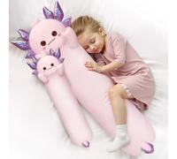 Mewaii Almohada Corporal de Peluche Axolotl Violeta 50 cm - Súper Suave, Extra Relleno, Cojín Largo Kawaii para Dormir, Decoración y Regalo para Amantes de los Axolotl