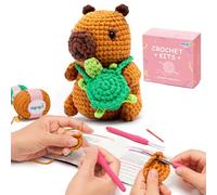 Mewaii Kit de ganchillo para principiantes nivel 1 con 40% de hilo fácil preiniciado extra ecológico, tutoriales en video paso a paso para adultos y niños (Capibara)
