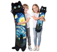 Mewaii Peluche Gato Estrellado Negro Almohada Largo Gigante 130CM Suave Animales de Peluche Ansiedad Que Respira Juguetes Navidad Regalo para Niños