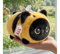 Mewaii Peluche Gato Negro con Ojos de Luna y Sombrero de Abeja 20CM - Suave y Lindo Cojín de Peluche para Abrazar - Ideal para Niños, Regalo para Navidad, Cumpleaños y Más