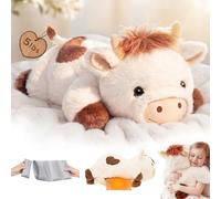 Mewaii Peluche Vaca Tumbada con Peso de 2,4 kg y Almohadilla Calefactable | Animal de Peluche 58 cm, almohadilla extraíble, microondas/enfriable, abrazo envolvente, regalo para niñas y adolescentes