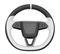 MEWANT Funda de volante de cuero blanco cosida a mano para Tesla Model 3 Highland 2023 2024 2025