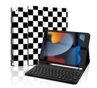 Mewealth Funda de teclado para iPad de 9ª/8ª/7ª generación de 10.2 pulgadas con soporte para lápices, funda de teclado desmontable para iPad Pro de 10.5 pulgadas / iPad Air de 3ª, cuadros blancos y