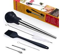 MEWMET Pavo Baster, Baster de acero inoxidable para cocinar con inyectores de adobo, jeringa, cepillo de limpieza grueso y cepillo de limpieza fino