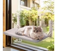 Mewoo Percha para ventana de gato, hamaca inalámbrica con marco de acero y cubierta suave extraíble, asiento para gato integrado con 4 ventosas fuertes (gris, 1 unidad)
