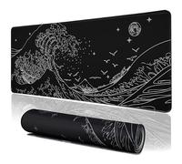 MEWOOCUE Alfombrilla Negra para Mouse para computadora portátil, diseño de Olas de mar, Impermeable, Antideslizante, 31.5 x 11.8 Pulgadas, 3 mm de Grosor, XL, XXL, tapete de Goma para Mesa de Surf