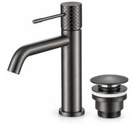MEX - Grifo monomando para lavabo con valvula del mismo acabado - Tecnología Apertura en Frio - Monomando para lavamanos - Agua fria y caliente - Color Black Gun Metal Acabado PVD resistente