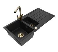 Mexen Andres fregadero de granito 1,5-boca con escurridor y grifo de cocina Duero, negro - 6515-77-671600-50 18687 5905315026132