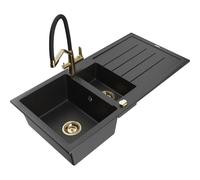 Mexen Andres fregadero de granito 1,5 compartimientos con escurridor y grifo de cocina Duo, negro/plateado - 6515-73-671701-57-G 22937 5905315102782