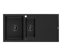 Mexen Andres fregadero de granito 1,5 cubetas con escurridor 1000 x 500 mm negro, sifón negro - 6515101510-77-B 16376 5905315013507